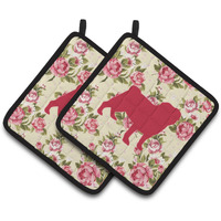 "Caroline's Treasures Pug Shabby Chic Yellow Roses Pair of Pot Holders BB1112-RS-YW-PTHD, 7.5HX7.5W, Multicolor"