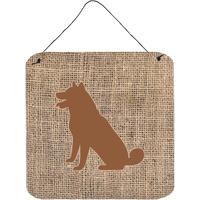 "Caroline's Treasures BB1113-BL-BN-DS66 Shiba Inu Burlap and Brown Aluminum Metal Wall or Door Hanging Prints, 6 x 6"", Multicolor"
