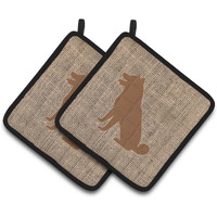 "Caroline's Treasures Shiba Inu Faux Burlap & Brown Pair of Pot Holders BB1113-BL-BN-PTHD, 7.5HX7.5W, Multicolor"