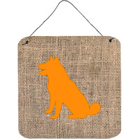 "Caroline's Treasures BB1113-BL-OR-DS66 Shiba Inu Burlap and Orange Aluminum Metal Wall or Door Hanging Prints, 6 x 6"", Multicolor"