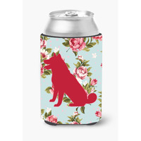 Shiba Inu Shabby Chic Blue Roses Can or Bottle Beverage Insulator Hugger BB1113