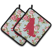 "Caroline's Treasures Shiba Inu Shabby Chic Blue Roses Pair of Pot Holders BB1113-RS-BU-PTHD, 7.5HX7.5W, Multicolor"