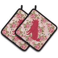 "Caroline's Treasures Shiba Inu Shabby Chic Pink Roses Pair of Pot Holders BB1113-RS-PK-PTHD, 7.5HX7.5W, Multicolor"