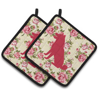 "Caroline's Treasures Shiba Inu Shabby Chic Yellow Roses Pair of Pot Holders BB1113-RS-YW-PTHD, 7.5HX7.5W, Multicolor"