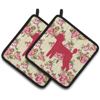 "Caroline's Treasures Poodle Shabby Chic Yellow Roses Pair of Pot Holders BB1114-RS-YW-PTHD, 7.5HX7.5W, Multicolor"