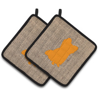 "Caroline's Treasures Chihuahua Faux Burlap & Orange Pair of Pot Holders BB1115-BL-OR-PTHD, 7.5HX7.5W, Multicolor"