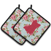 "Caroline's Treasures Chihuahua Shabby Chic Blue Roses Pair of Pot Holders BB1115-RS-BU-PTHD, 7.5HX7.5W, Multicolor"