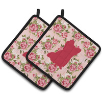 "Caroline's Treasures Chihuahua Shabby Chic Pink Roses Pair of Pot Holders BB1115-RS-PK-PTHD, 7.5HX7.5W, Multicolor"