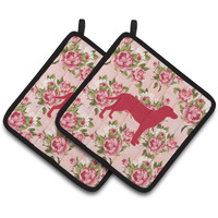 "Caroline's Treasures Labrador Shabby Chic Pink Roses Pair of Pot Holders BB1116-RS-PK-PTHD, 7.5HX7.5W, Multicolor"