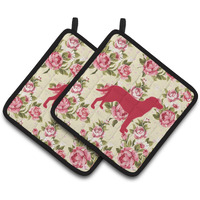"Caroline's Treasures Labrador Shabby Chic Yellow Roses Pair of Pot Holders BB1116-RS-YW-PTHD, 7.5HX7.5W, Multicolor"