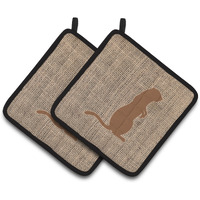 "Caroline's Treasures Meerkat Faux Burlap & Brown Pair of Pot Holders BB1118-BL-BN-PTHD, 7.5HX7.5W, Multicolor"