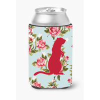 Meerkat Shabby Chic Blue Roses Can or Bottle Beverage Insulator Hugger BB1118