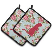 "Caroline's Treasures Meerkat Shabby Chic Blue Roses Pair of Pot Holders BB1118-RS-BU-PTHD, 7.5HX7.5W, Multicolor"