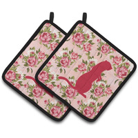 "Caroline's Treasures Meerkat Shabby Chic Pink Roses Pair of Pot Holders BB1118-RS-PK-PTHD, 7.5HX7.5W, Multicolor"