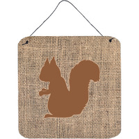 "Caroline's Treasures Squirrel Burlap and Brown Aluminum Metal Wall or Door Hanging Prints, 6 x 6"", Multicolor"