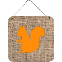 "Caroline's Treasures Squirrel Burlap and Orange Aluminum Metal Wall or Door Hanging Prints, 6 x 6"", Multicolor"