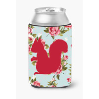 Squirrel Shabby Chic Blue Roses Can or Bottle Beverage Insulator Hugger BB1119