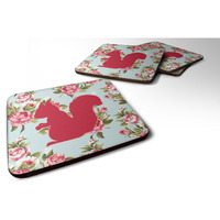 "Caroline's Treasures BB1119-RS-BU-FC Squirrel Shabby Chic Blue Roses Foam Coasters (Set of 4), 3.5"" H x 3.5"" W, Multicolor"