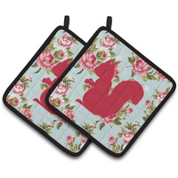 "Caroline's Treasures Squirrel Shabby Chic Blue Roses Pair of Pot Holders BB1119-RS-BU-PTHD, 7.5HX7.5W, Multicolor"