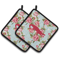 "Caroline's Treasures Alligator Shabby Chic Blue Roses Pair of Pot Holders BB1120-RS-BU-PTHD, 7.5HX7.5W, Multicolor"
