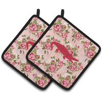 "Caroline's Treasures Alligator Shabby Chic Pink Roses Pair of Pot Holders BB1120-RS-PK-PTHD, 7.5HX7.5W, Multicolor"