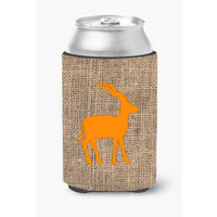 Deer Burlap and Orange Can or Bottle Beverage Insulator Hugger