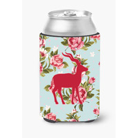 Deer Shabby Chic Blue Roses Can or Bottle Beverage Insulator Hugger BB1121