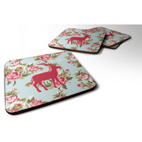 "Caroline's Treasures BB1121-RS-BU-FC Deer Shabby Chic Blue Roses Foam Coasters (Set of 4), 3.5"" H x 3.5"" W, Multicolor"