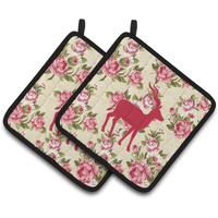 "Caroline's Treasures Deer Shabby Chic Yellow Roses Pair of Pot Holders BB1121-RS-YW-PTHD, 7.5HX7.5W, Multicolor"