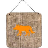 "Caroline's Treasures Wolf Burlap and Orange Aluminum Metal Wall or Door Hanging Prints, 6 x 6"", Multicolor"