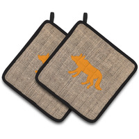 "Caroline's Treasures Wolf Faux Burlap & Orange Pair of Pot Holders BB1123-BL-OR-PTHD, 7.5HX7.5W, Multicolor"