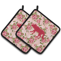 "Caroline's Treasures Wolf Shabby Chic Pink Roses Pair of Pot Holders BB1123-RS-PK-PTHD, 7.5HX7.5W, Multicolor"