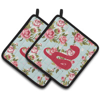 "Caroline's Treasures Snake Shabby Chic Blue Roses Pair of Pot Holders BB1124-RS-BU-PTHD, 7.5HX7.5W, Multicolor"