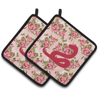 "Caroline's Treasures Snake Shabby Chic Pink Roses Pair of Pot Holders BB1124-RS-PK-PTHD, 7.5HX7.5W, Multicolor"