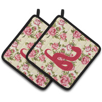 "Caroline's Treasures Snake Shabby Chic Yellow Roses Pair of Pot Holders BB1124-RS-YW-PTHD, 7.5HX7.5W, Multicolor"