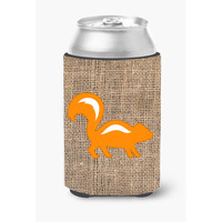 Skunk Burlap and Orange Can or Bottle Beverage Insulator Hugger