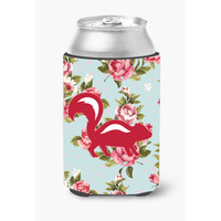 Skunk Shabby Chic Blue Roses Can or Bottle Beverage Insulator Hugger BB1125