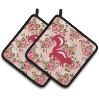 "Caroline's Treasures Skunk Shabby Chic Pink Roses Pair of Pot Holders BB1125-RS-PK-PTHD, 7.5HX7.5W, Multicolor"