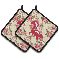 "Caroline's Treasures Skunk Shabby Chic Yellow Roses Pair of Pot Holders BB1125-RS-YW-PTHD, 7.5HX7.5W, Multicolor"