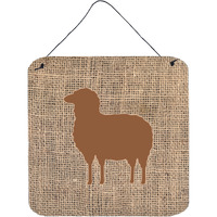 "Caroline's Treasures BB1126-BL-BN-DS66 Sheep Burlap and Brown Aluminum Metal Wall or Door Hanging Prints, 6 x 6"", Multicolor"