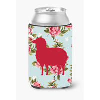 Sheep Shabby Chic Blue Roses Can or Bottle Beverage Insulator Hugger BB1126