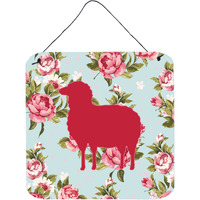 "Caroline's Treasures BB1126-RS-BU-DS66 Sheep Shabby Chic Blue Roses Aluminum Metal Wall or Door Hanging Prints, 6 x 6"", Multicolor"