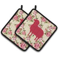 "Caroline's Treasures Sheep Shabby Chic Yellow Roses Pair of Pot Holders BB1126-RS-YW-PTHD, 7.5HX7.5W, Multicolor"