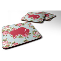 "Caroline's Treasures BB1127-RS-BU-FC Buffalo Shabby Chic Blue Roses Foam Coasters (Set of 4), 3.5"" H x 3.5"" W, Multicolor"