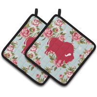 "Caroline's Treasures Buffalo Shabby Chic Blue Roses Pair of Pot Holders BB1127-RS-BU-PTHD, 7.5HX7.5W, Multicolor"
