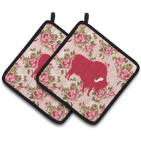"Caroline's Treasures Buffalo Shabby Chic Pink Roses Pair of Pot Holders BB1127-RS-PK-PTHD, 7.5HX7.5W, Multicolor"