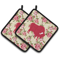 "Caroline's Treasures Buffalo Shabby Chic Yellow Roses Pair of Pot Holders BB1127-RS-YW-PTHD, 7.5HX7.5W, Multicolor"