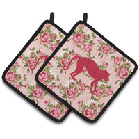 "Caroline's Treasures Monkey Shabby Chic Pink Roses Pair of Pot Holders BB1128-RS-PK-PTHD, 7.5HX7.5W, Multicolor"