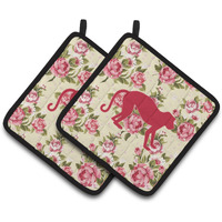 "Caroline's Treasures Monkey Shabby Chic Yellow Roses Pair of Pot Holders BB1128-RS-YW-PTHD, 7.5HX7.5W, Multicolor"