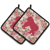 "Caroline's Treasures Gorilla Shabby Chic Pink Roses Pair of Pot Holders BB1129-RS-PK-PTHD, 7.5HX7.5W, Multicolor"